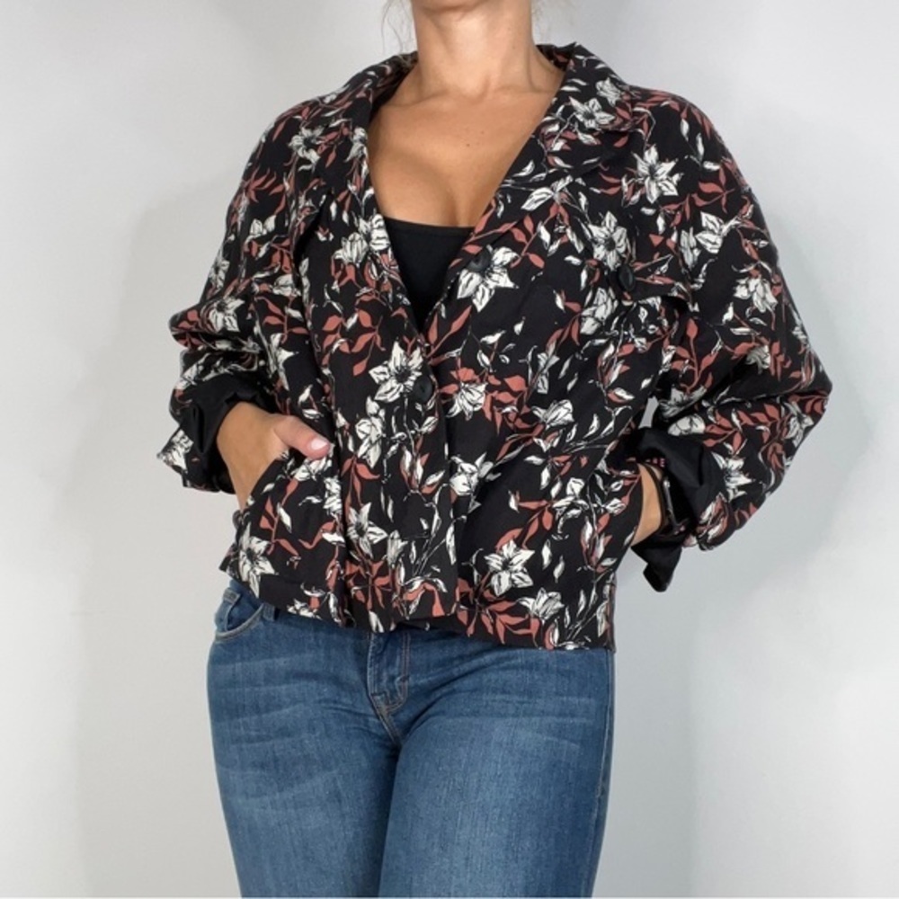 RAG & BONE Jessie Floral Print Linen Blend Shirt Jacket